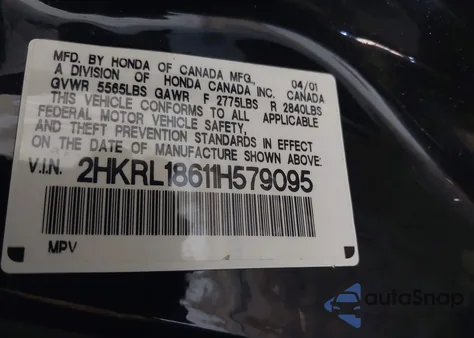 2001 Honda Odyssey Ex z USA, uszkodzony, nr VIN 2HKRL18611H579095